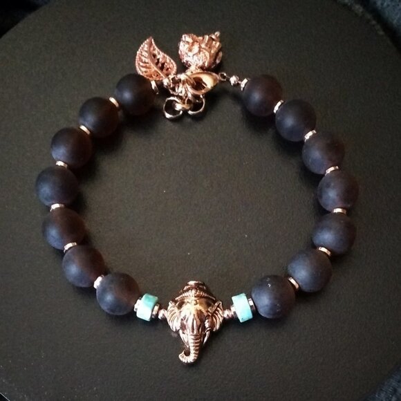 Calling all Elephant Lovers! Chunky Beaded Bracelet! RoseGold/Copper Tuskers - Picture 3 of 9
